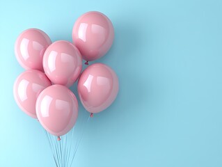 Cluster of Glossy Pink Balloons Against a Soft Turquoise Background