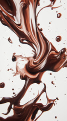 Flowing chocolate splash on white background.