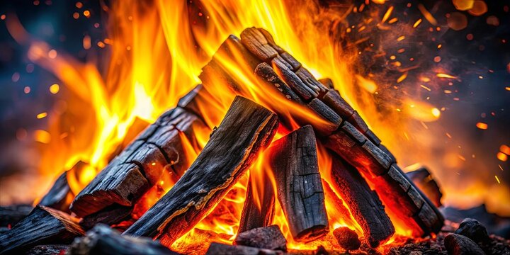 The Embers of a Burning Fire, A Dance of Light and Heat, Embracing the Night with Warmth and Illumination - Powered by Adobe