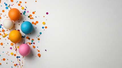 Colorful Balloons and Confetti on White Background Celebrating Festive Occasions and Joyful Events with Vibrant Party Decorations