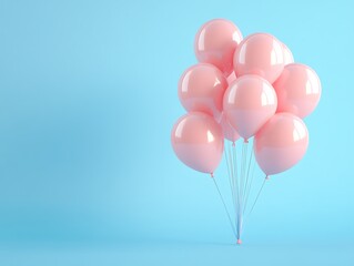 Cluster of Glossy Pink Balloons Against a Soft Turquoise Background