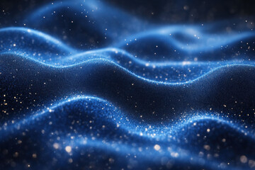Fototapeta premium Abstract blue glowing particles wave background.
