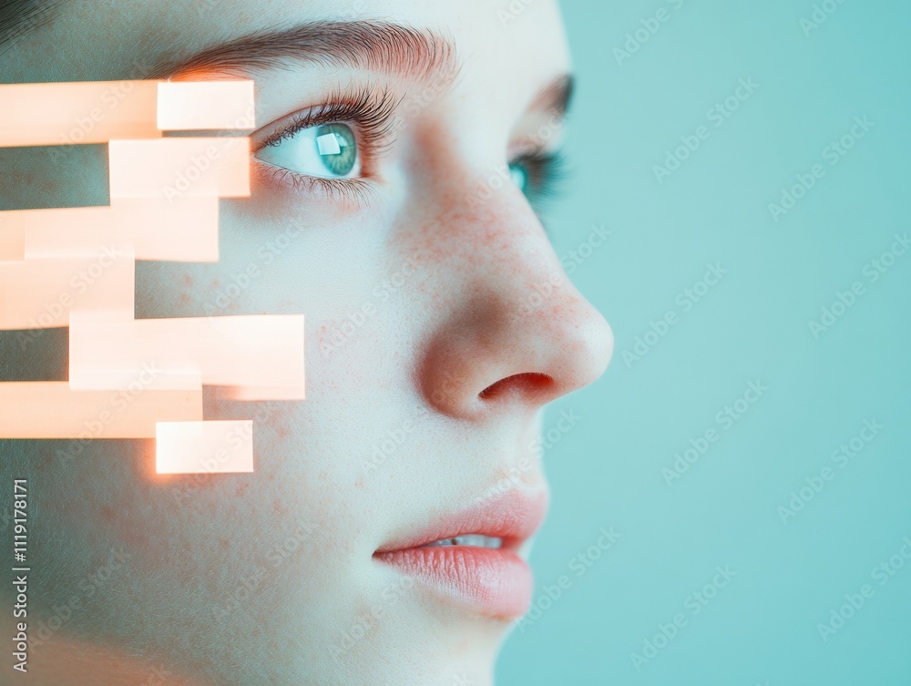 Aufkleber illuminated focus exploring digital influence through abstract portraiture