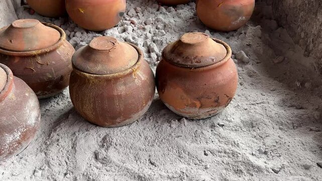 Earthen pot kept in coal for making Handi Champaran mutton in Patna, Bihar
