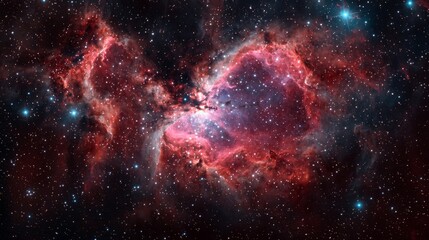 Glowing Red Nebula Cosmic Dust Starry Night Sky Space Background