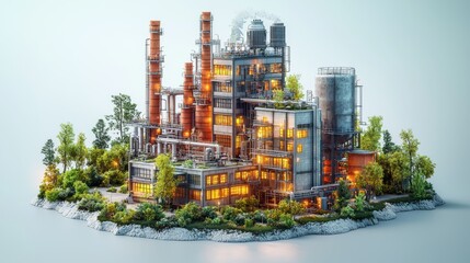 Modern industrial facility with integrated greenery, showcasing sustainable manufacturing practices