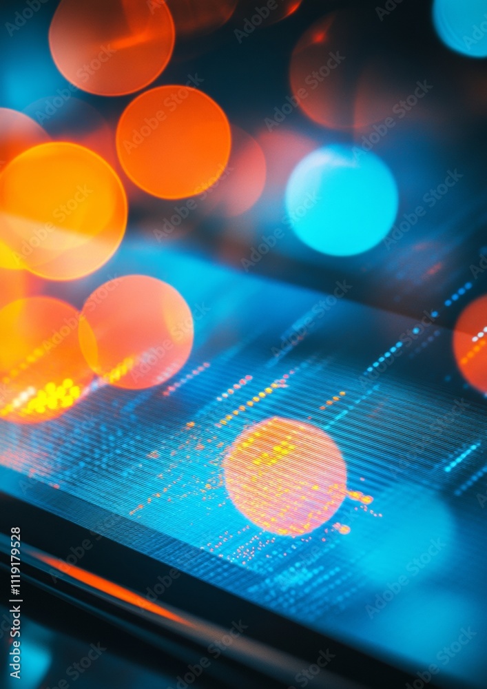 Aufkleber Glowing Digital Interface on Tablet Screen with Abstract Bokeh Lights