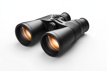 On a white background, realistic black binoculars are isolated. Generative Ai