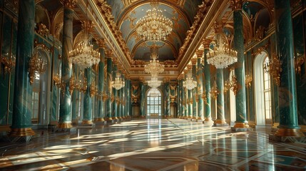 Fototapeta premium A symphony of shimmering teal and gold. This ai genrated palace whispers tales of grandeur and forgotten feasts.