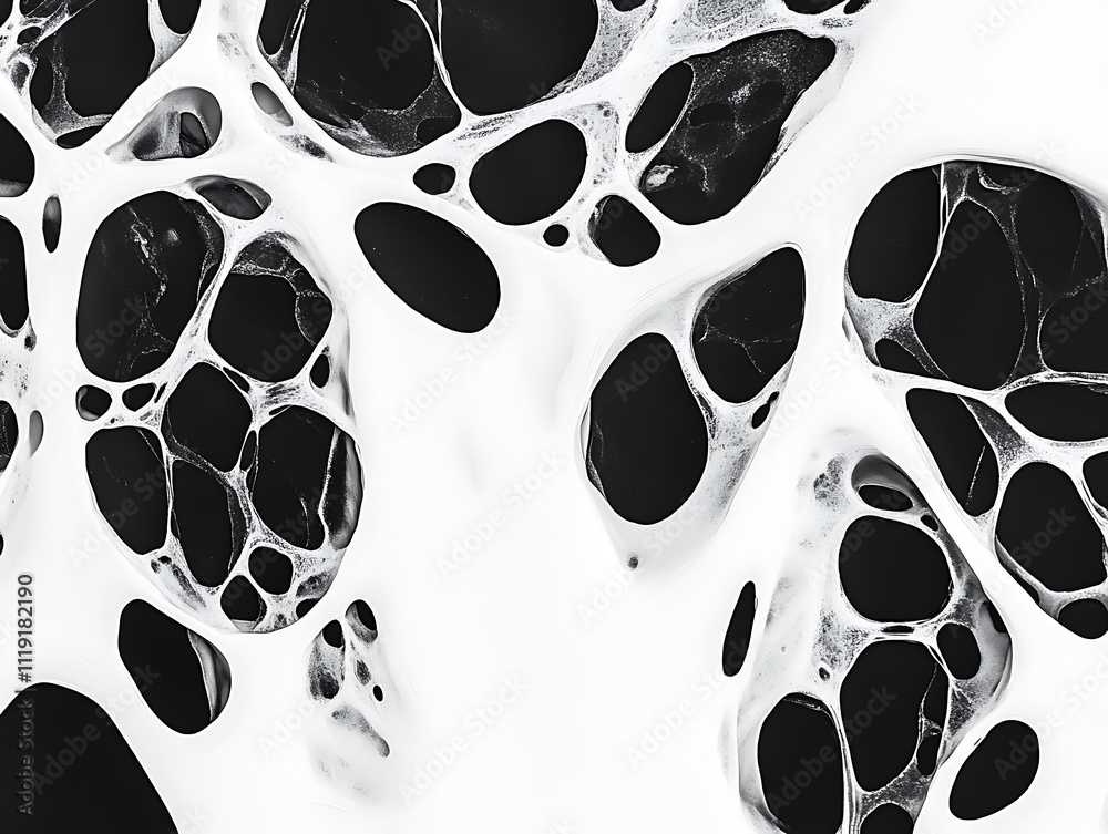 Poster Abstract black and white organic texture with flowing shapes and interconnected forms.
