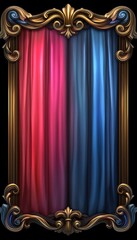 Ornate Gold Frame with Red and Blue Curtains