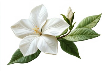 High-quality, realistic jasmine bloom isolated on a white backdrop. Generative Ai