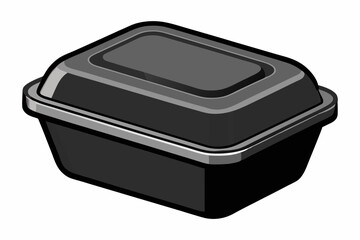 Black styrofoam food container isolated on a white background