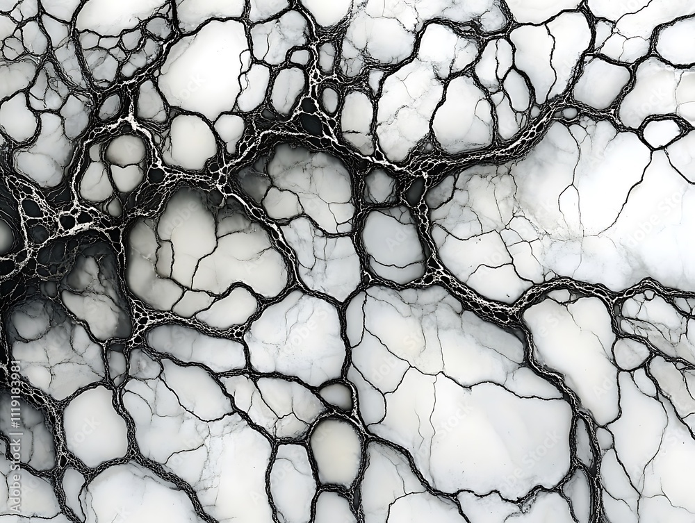 Poster Abstract grayscale image of a network of veins or cracks on a marble-like surface.