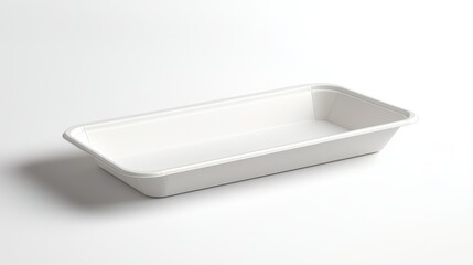 81.A detailed, realistic 3D rendering of a white paper tray for fast food, isolated on a white background. The tray has slightly curved edges, perfect for holding hot dogs, sandwiches, or other