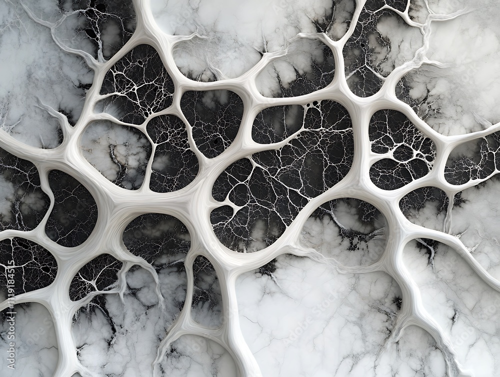 Poster Abstract monochrome 3D rendering of interconnected organic shapes resembling a network or veins.