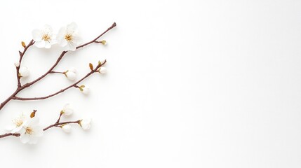 A delicate branch with white flowers on a clean background.