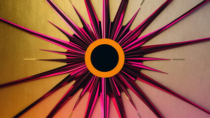 An abstract depiction of the sun, represented by a central circle with evenly spaced linear rays extending outward, set against a textured, gradient background.

