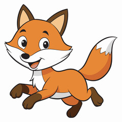 cute smiling running fox white background 