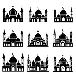 Set of mosque silhouettes.  vector illustration