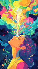 This colorful and energetic illustration expresses an explosion of joy and happiness because of a happy occasion.