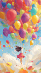This colorful and energetic illustration expresses an explosion of joy and happiness because of a happy occasion.