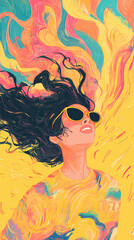 This colorful and energetic illustration expresses an explosion of joy and happiness because of a happy occasion.