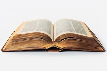 Excellent quality, realistic open book isolated on a white backdrop. Generative Ai