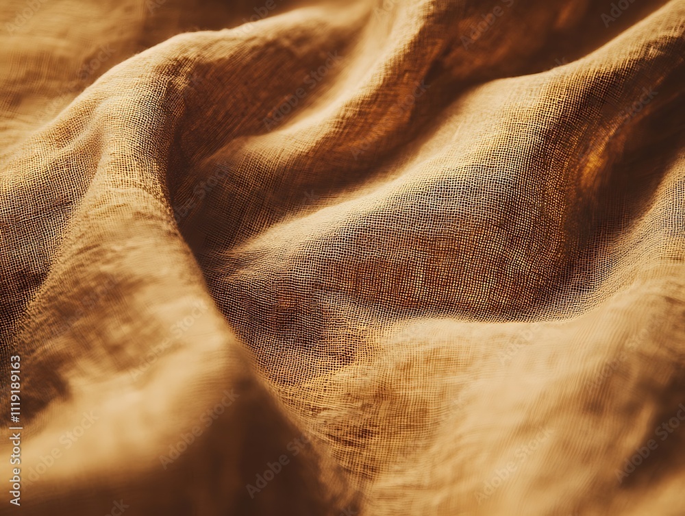 Poster close-up of textured, crumpled brown fabric with soft lighting and subtle shadows.