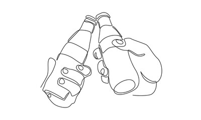 continuous line of hand holding a champagne bottle