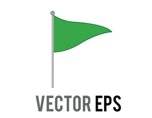Vector isolated tall triangular green flag icon with silver pole