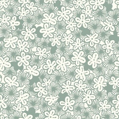 Vector floral background with ditsy flowers. Colorful abstract seamless pattern. Gentle botanical wallpaper. Groovy vintage print for fabric, paper, kids clothes and accessories