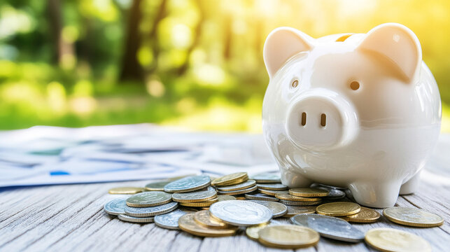 Broken piggy bank with coins scattered around, symbolizing financial struggle and the need for careful budgeting and saving.