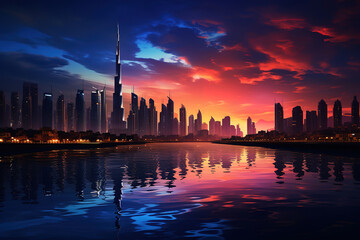 Obraz premium Stunning Sunset Over City Skyline