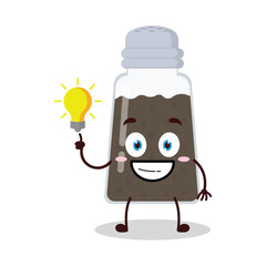 cute creative expression of black pepper cartoon character with shiny lamp