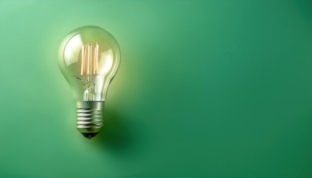 Bright Light Bulb Isolated on Pastel Green Background 3D Creative Concept