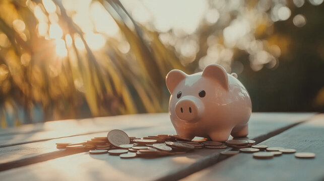 Broken piggy bank with coins scattered around, symbolizing financial struggle and the need for careful budgeting and saving.