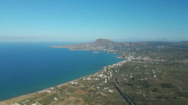 Kalami Peninsula On Greek Island Of Crete High Angle Track Back 4K 60FPS