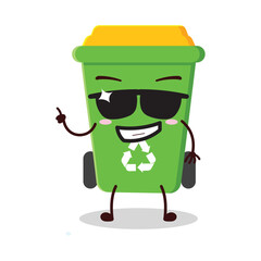 cute cool expression of trash bin cartoon character wear sunglasses 