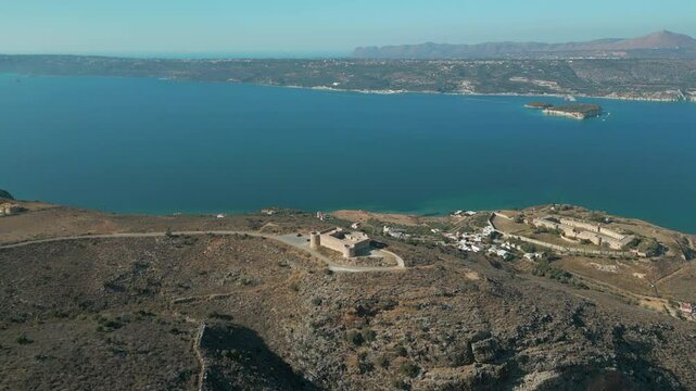 Ottoman Fortress On Greek Island Of Crete Drone High Angle Track Back 4K 60FPS