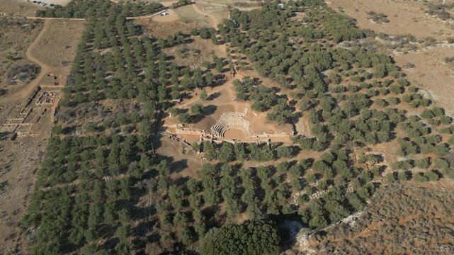 Ancient Theater Of Aptera On The Greek Island Of Crete Drone Circling 4K 60FPS