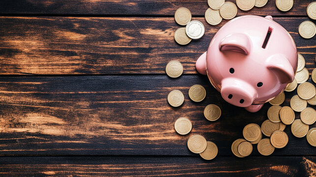Broken piggy bank with coins scattered around, symbolizing financial struggle and the need for careful budgeting and saving.