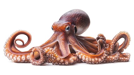 Obraz premium A brown octopus is centered on a white background