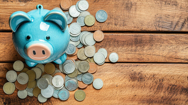 Broken piggy bank with coins scattered around, symbolizing financial struggle and the need for careful budgeting and saving.