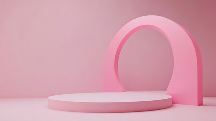 A light pink, minimalist scene. A white circle sits on a pink platform,
