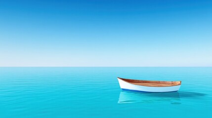 A serene boat floating on calm turquoise waters under a clear sky.