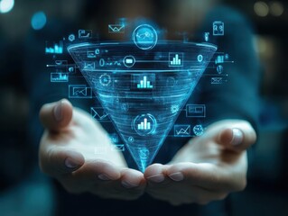 A digital marketing strategist explaining conversion funnels to clients