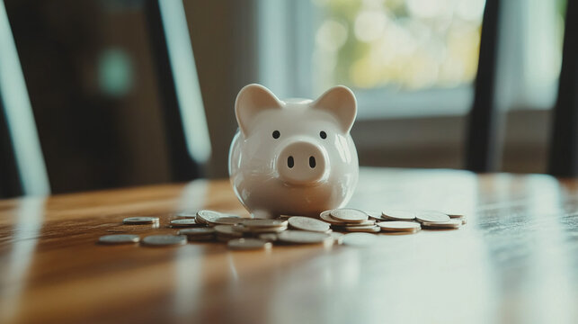 Broken piggy bank with coins scattered around, symbolizing financial struggle and the need for careful budgeting and saving.