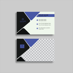 Classy and sleek professional business card design template with black and blue colors. Two sided design, vector design.