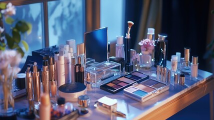 Makeup artist's table filled with high-quality tools and beauty products